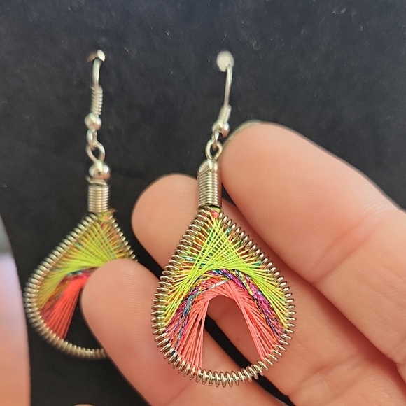 Spirit Of Nature colorful Woven Thread Teardrop statement Earrings - Picture 2 of 6